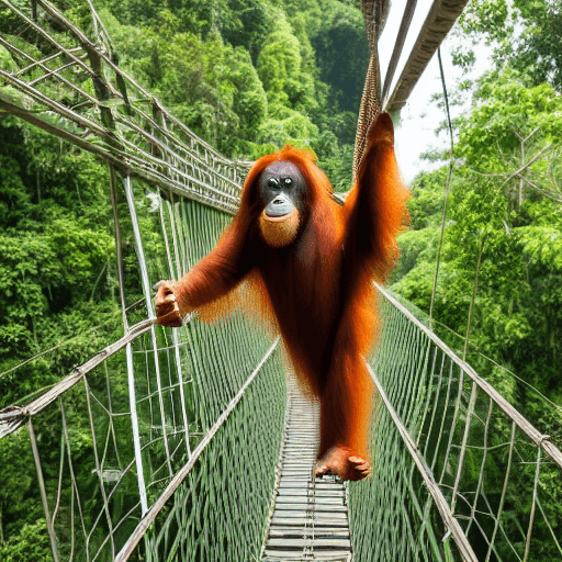 Sumatran Orangutan Filmed Crossing Canopy Bridge